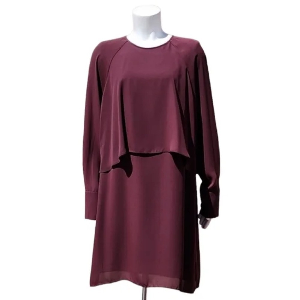 Who What Wear Burgundy Layered Long Sleeve Midi Dress Modest Size Small